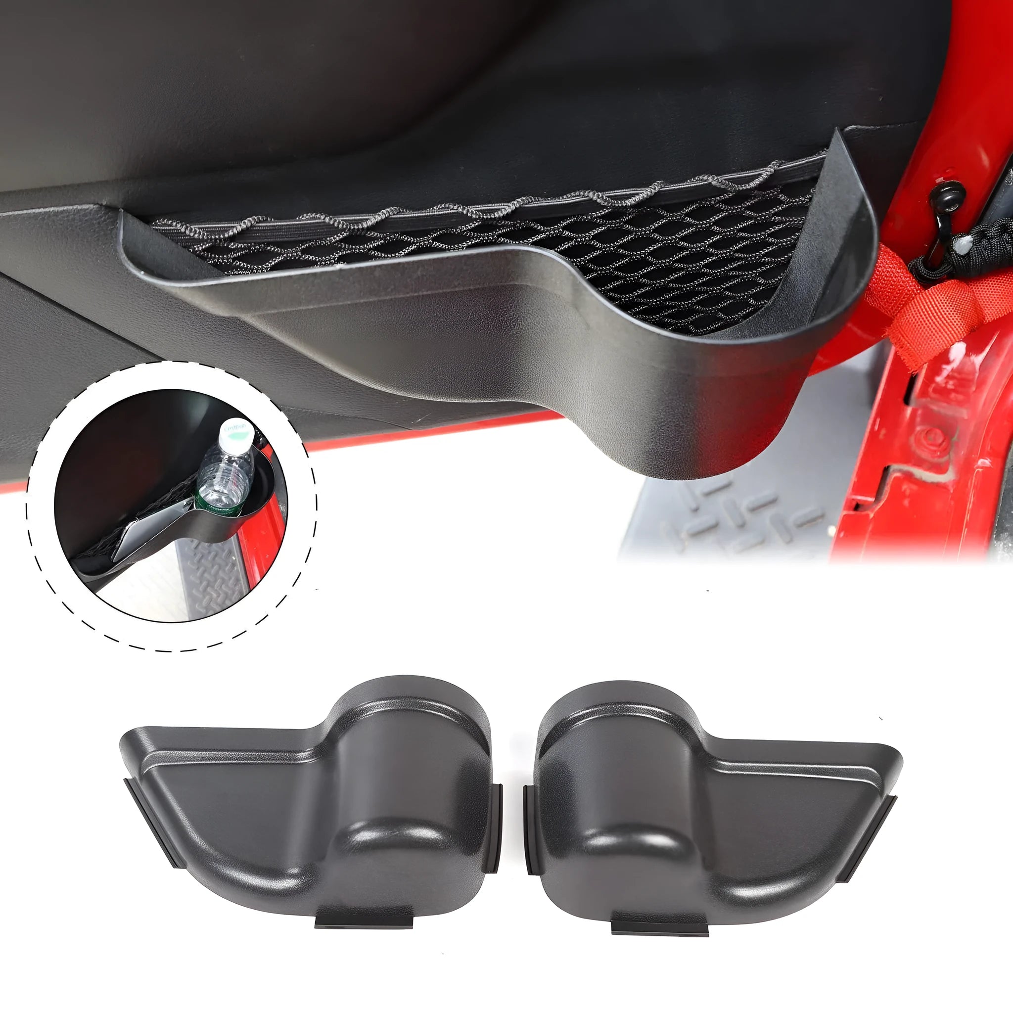 Black aluminium alloy car interior net pocket storage box for organising small vehicle items