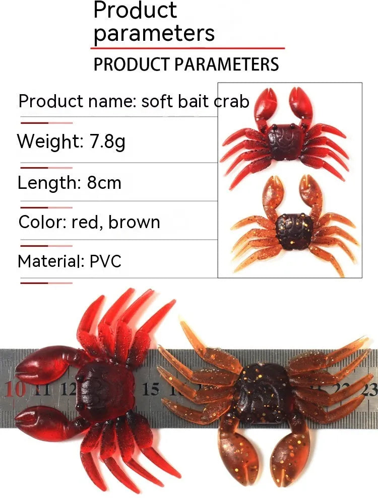 8cm PVC soft crab fishing lure in brown and red colour variations