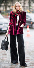 Women's mid-length loose fit suit coat with pockets, long sleeves, 65cm length, available in black, wine red, dark green, ginger yellow