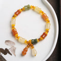 Natural Xinjiang Jinsi Jade small bone beads bracelet with geometric Chinese design