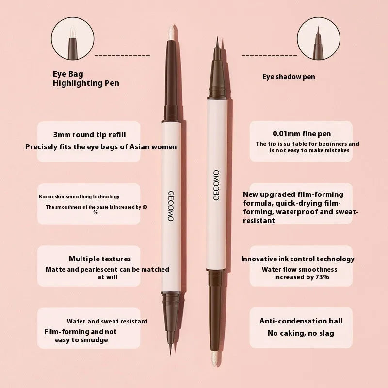 Double-headed liquid eyeliner pen with pearlescent star eyes design in floating platinum and nude apricot colours