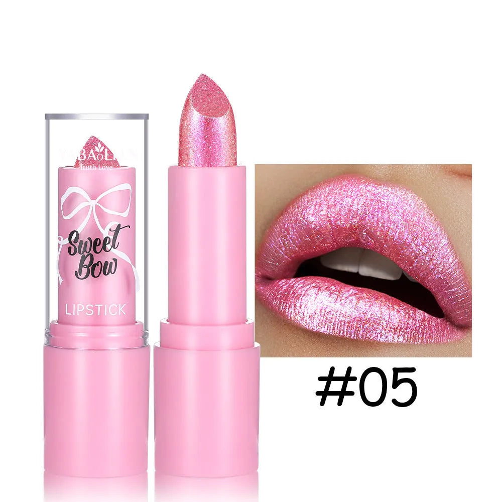 Sweetheart bow design diamond lipstick in six colour shades with long-lasting formula