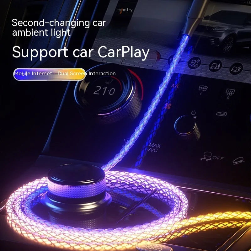 RGB charging data cable with colour gradient lighting 1m multi-interface