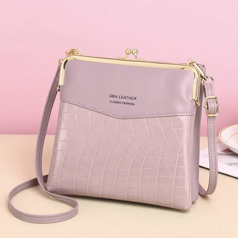 Retro solid colour PU leather messenger shoulder bag 18x4x17cm with embossed finish and multiple internal pockets