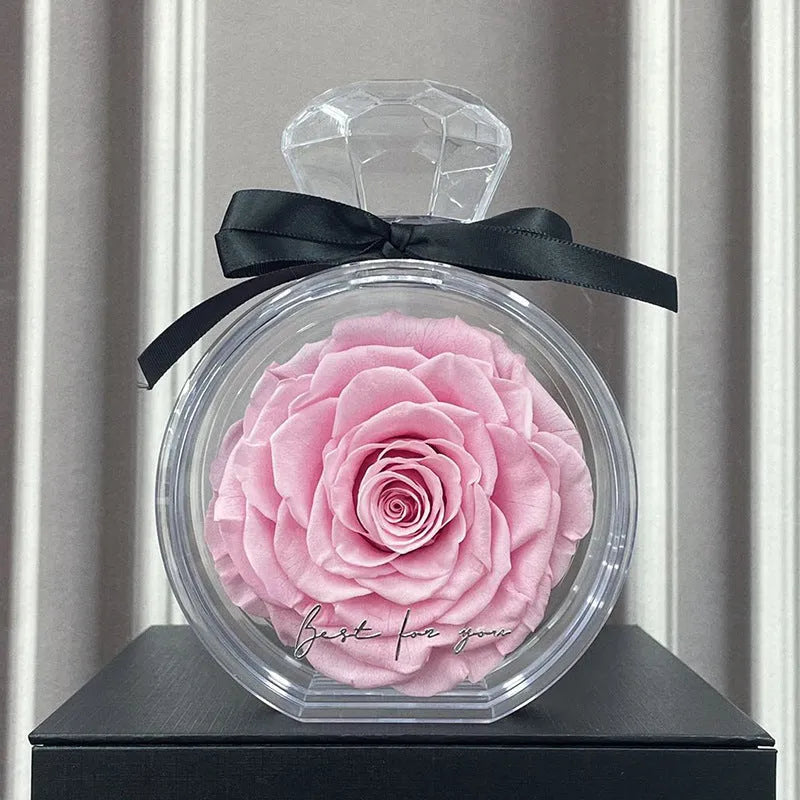Dried flower gift box with transparent cover, natural eternal rose ornament, 10x6x14cm, available in multiple colours for home decor