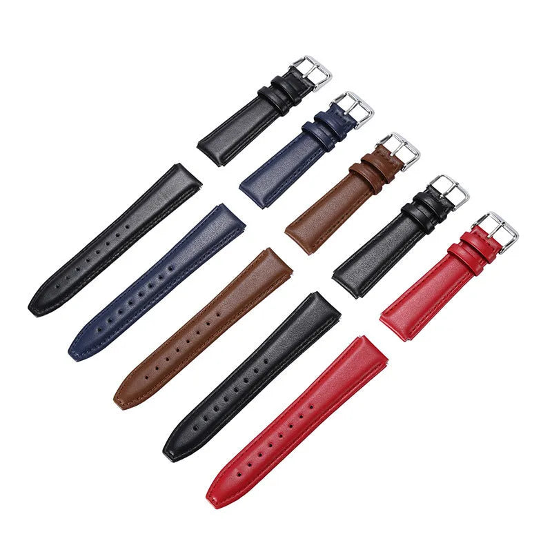 B5 genuine leather watch strap in brown, black, blue, and red, with B3 B6 B7 size options, solid colour design