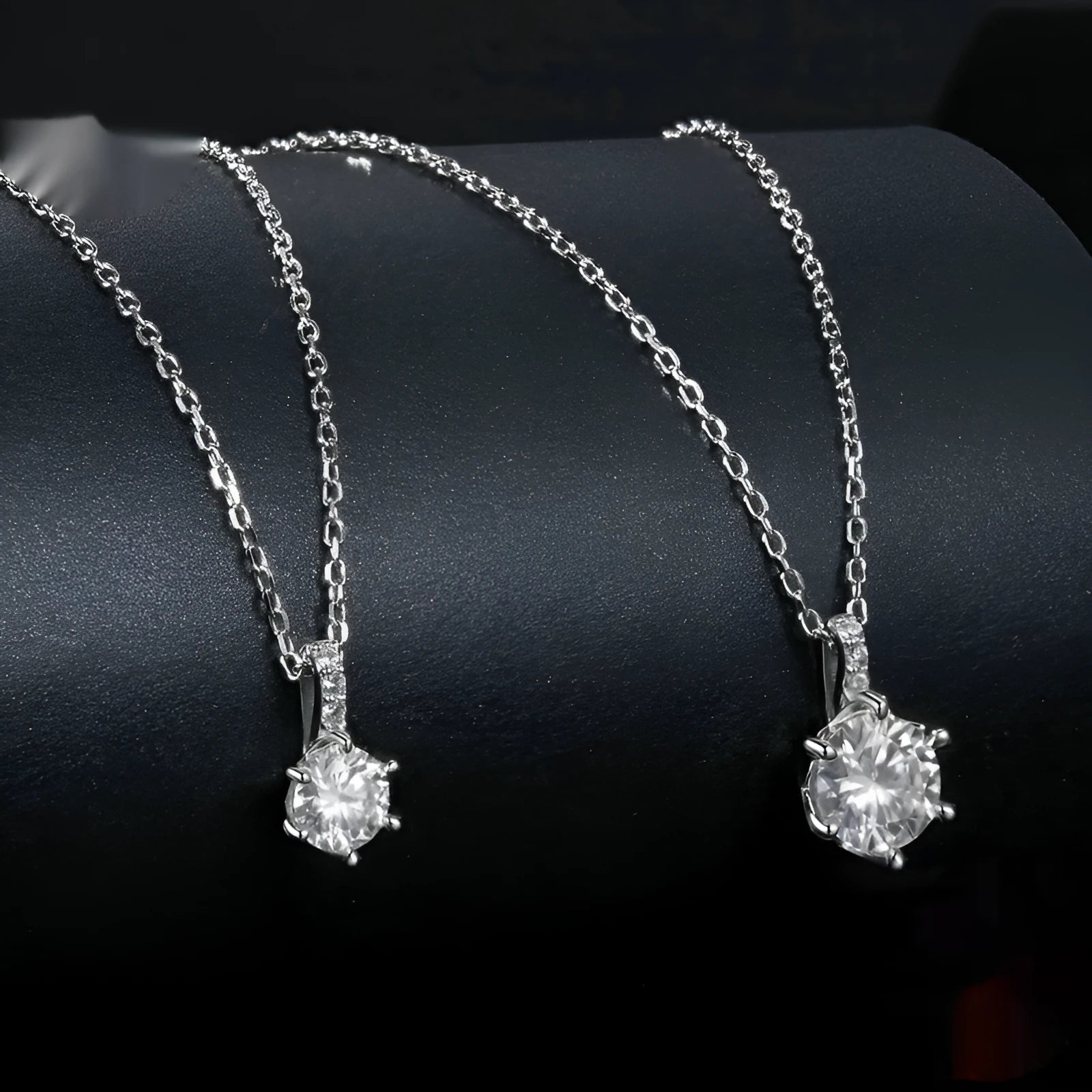 Shining moissanite starry sky pendant necklace in 925 silver with O-ring chain, adjustable 41-50cm