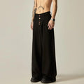 Men's solid colour casual trousers with wide-leg design and elasticated waist in cotton-polyester blend fabric