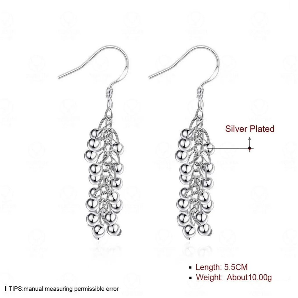 Silver light bead string earrings for women, electroplated copper dangle earrings, 6.8g pair