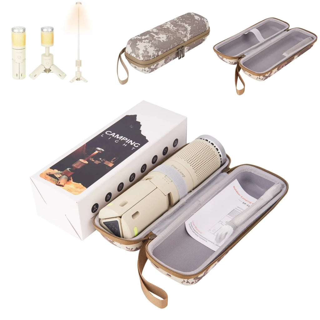 Portable LED camping lantern in off white and dark grey colour options with button switch