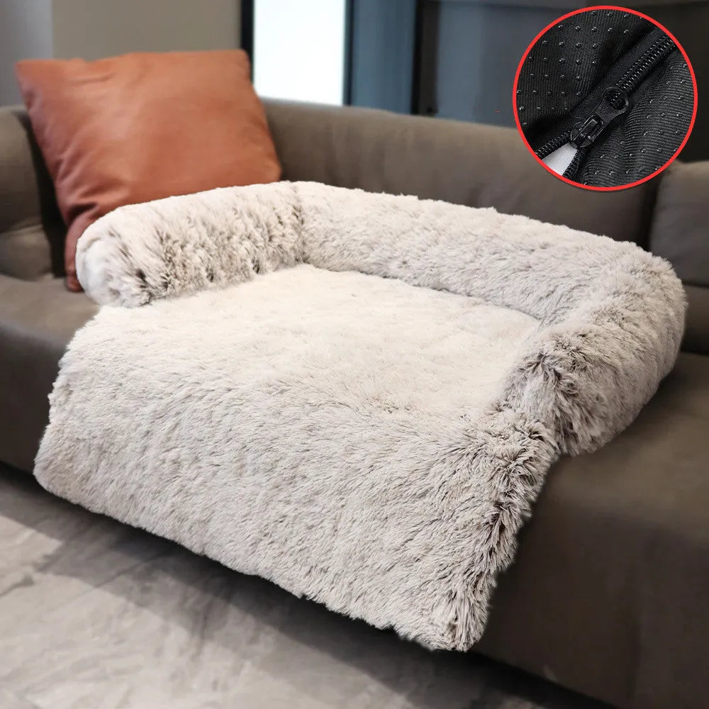 Plush kennel pet bed in grey with PP cotton fill, dual use as sofa bed for dogs and cats
