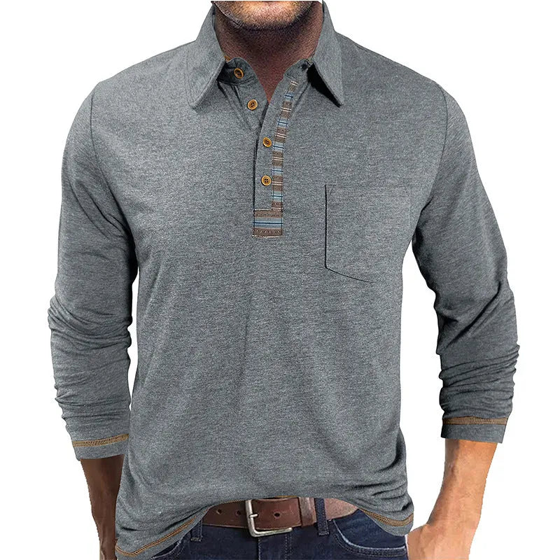 Men's button-down collar long sleeve polo shirt in apricot colour, regular fit, rayon fabric