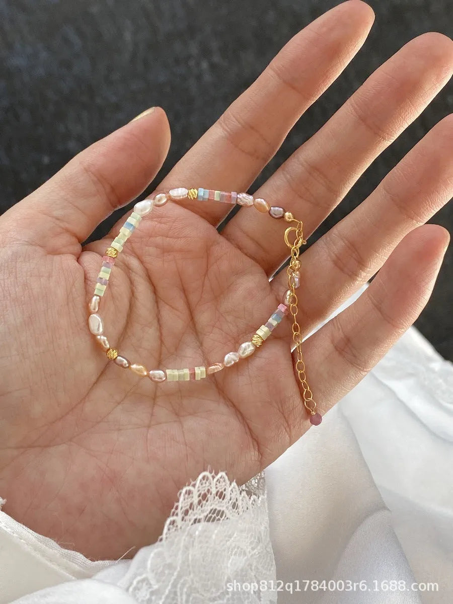 14K gold plated purple silver pearl mini irregular bracelet and matching necklace jewellery set