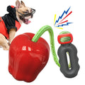 Green and red plastic squeaky apple dog toys with dropping ball design for dental care and interactive play