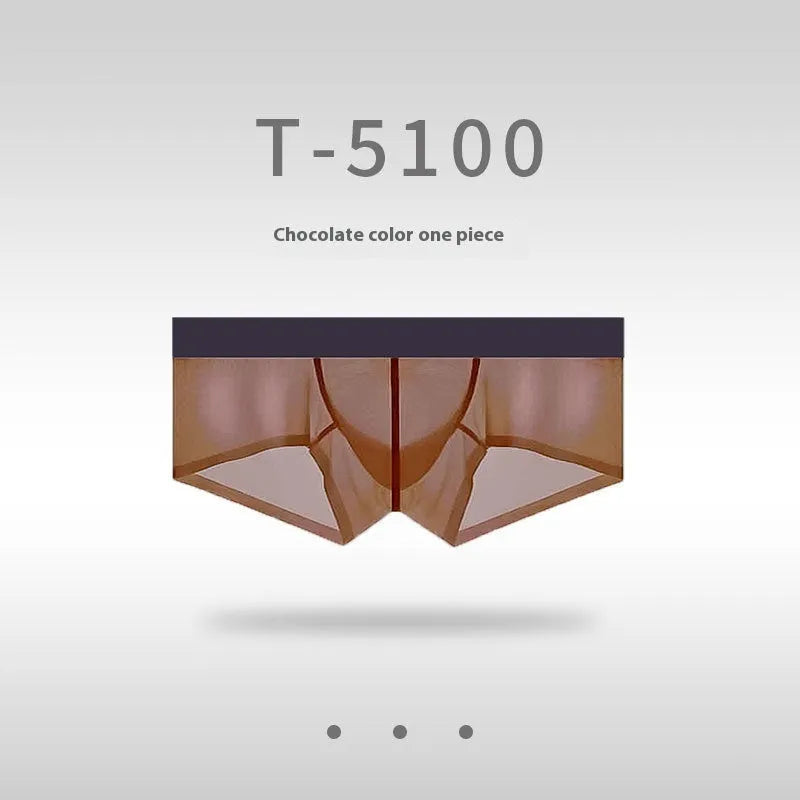 Men's ice silk seamless low waist underwear in chocolate colour showing hip lifting design