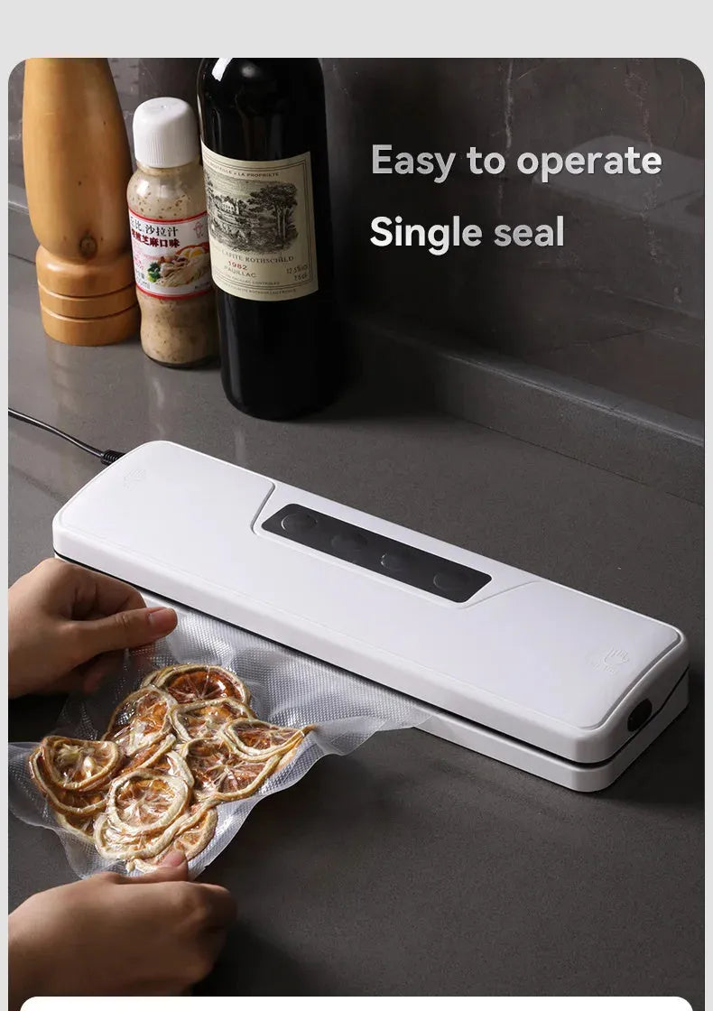White compact automatic vacuum sealer machine with wireless charging capability for food preservation
