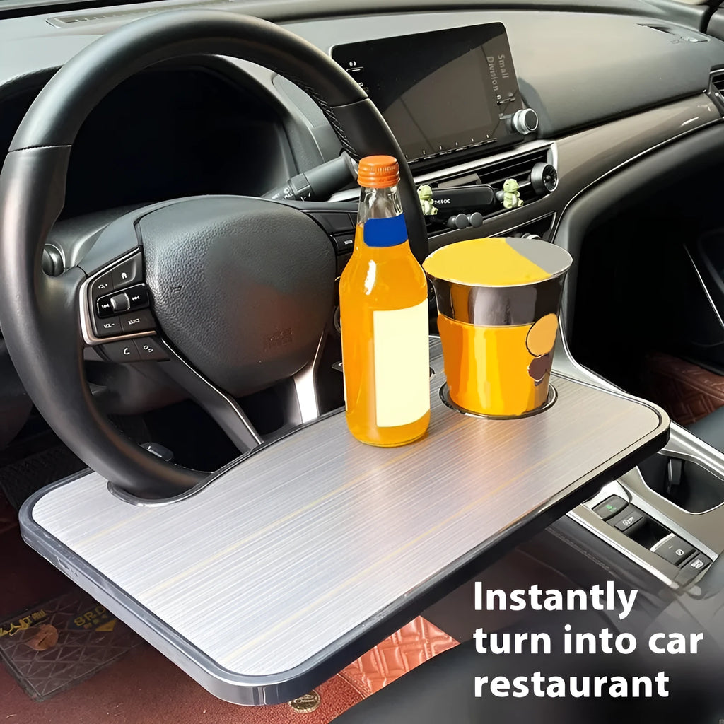 Car steering wheel tray table with cup holder in black ABS plastic