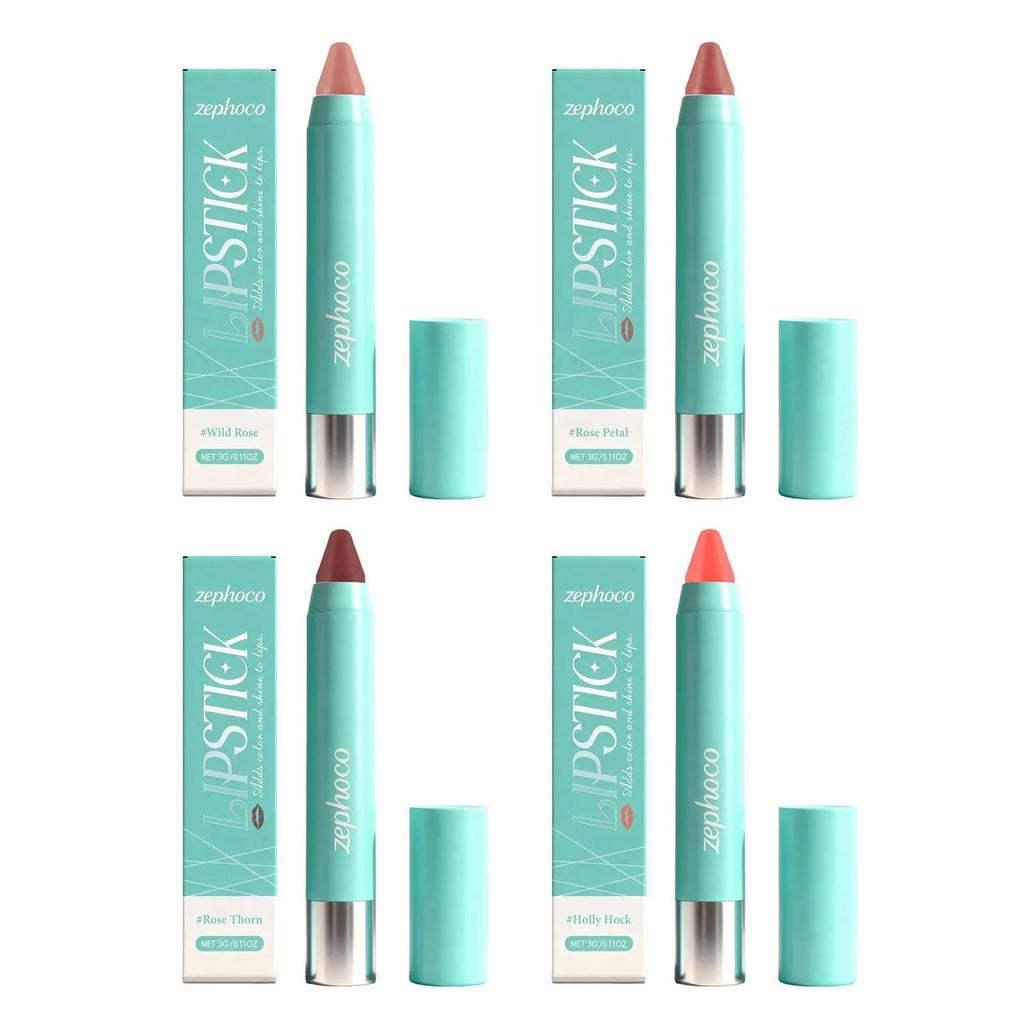Glow Soft Lipstick Pen 3g in rose pink, light pink, brown red, and orange red shades