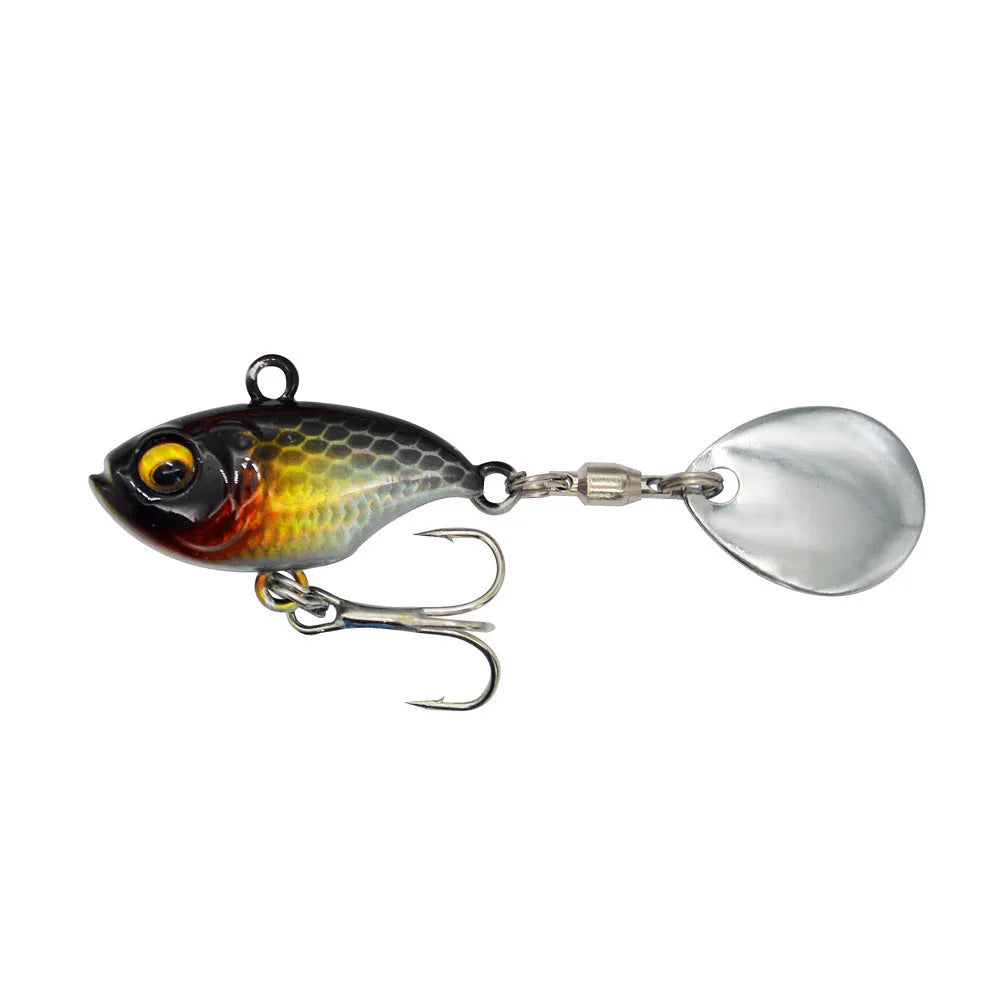 Metal sea fishing iron plate lure with rotating sequins in six colour variations.