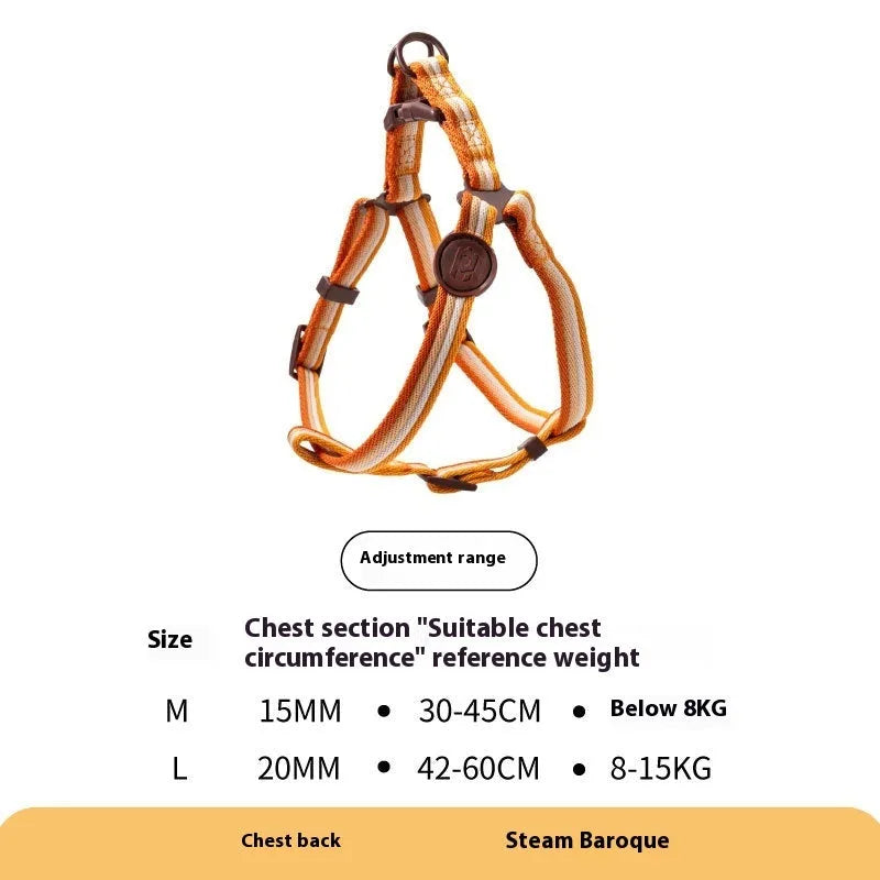 Retro dog collar and chest back harness set for small and medium dogs with hand-holding rope in multiple colours