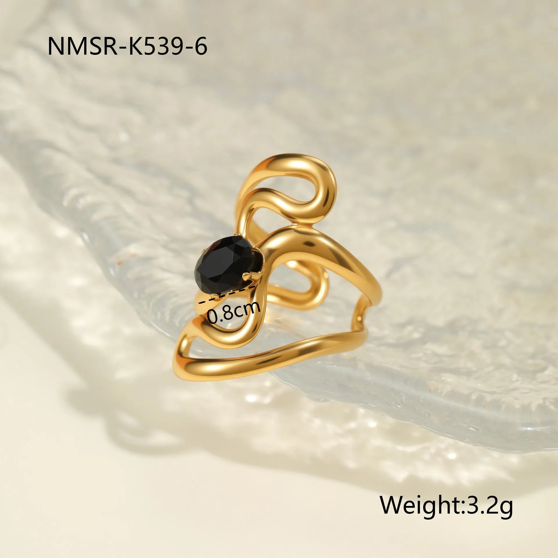 Adjustable open mouth women's ring with geometric design and zircon accents on stainless steel band