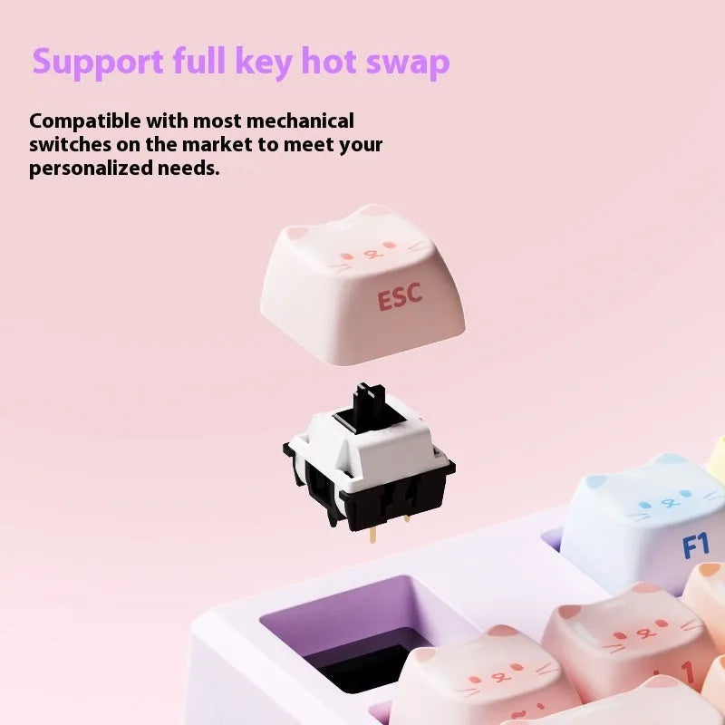 Coloured sugar cat themed mechanical keyboard with Bluetooth connectivity and MG108B piano shaft switches