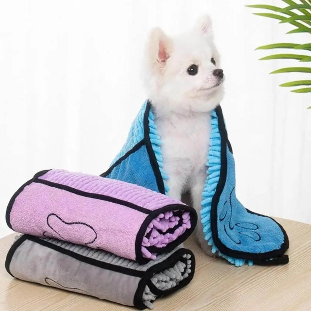 Blue pet bath robe towel measuring 62 by 23 cm for drying dogs and cats