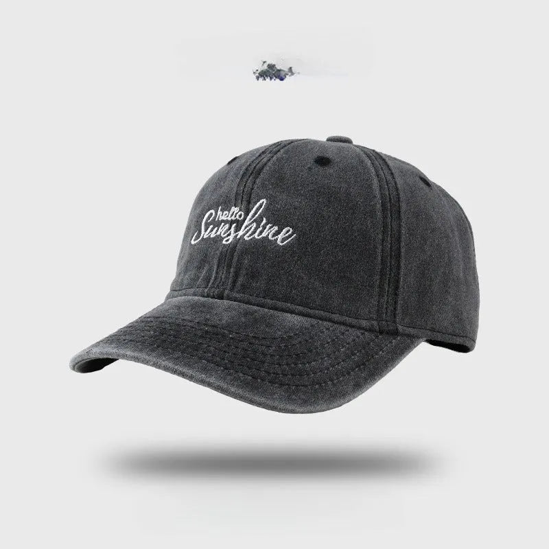 Cotton blend sun protection peaked cap in khaki with embroidered English letters, size M 56-58cm