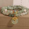 Women's double-layer aventurine jade bracelet with crystal accents and peace buckle safety clasp