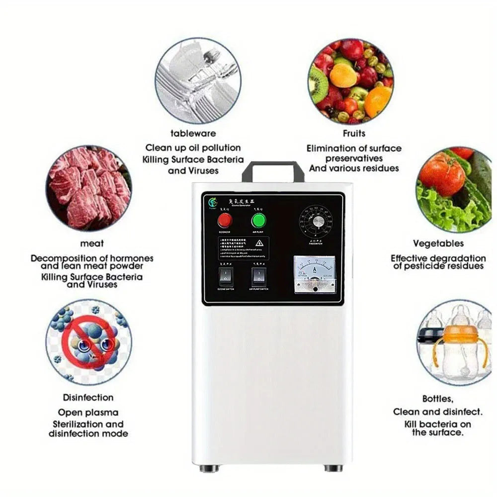 White and stainless steel ozone generator for cleaning fruit and vegetables with 20g per hour output
