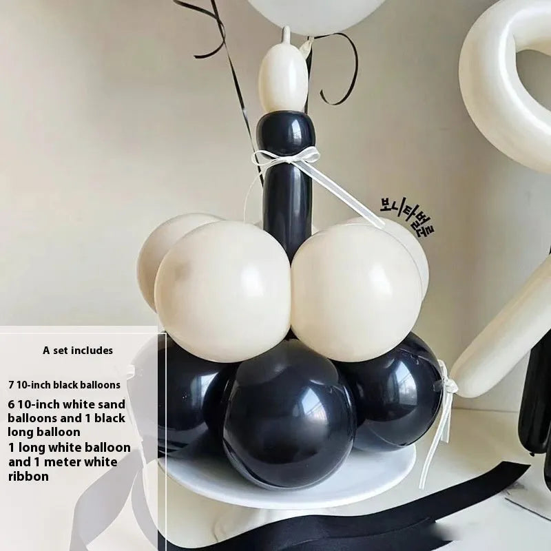 DIY balloon bouquet cake set with round balloons for party decoration and cake toppers