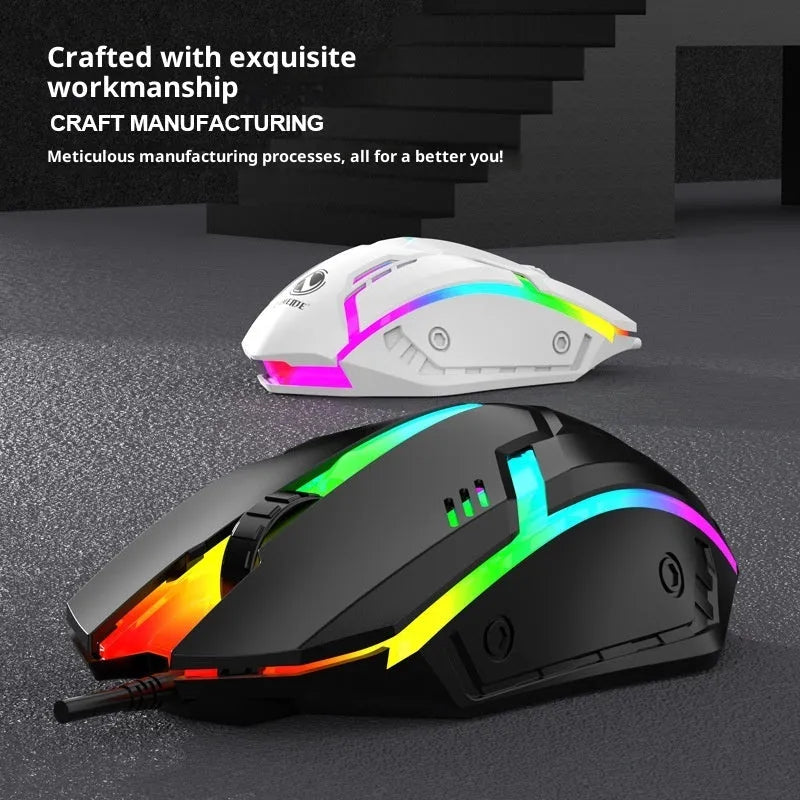 E-sports weighted wired USB mouse in black with large body and cable, photoelectric sensor for gaming