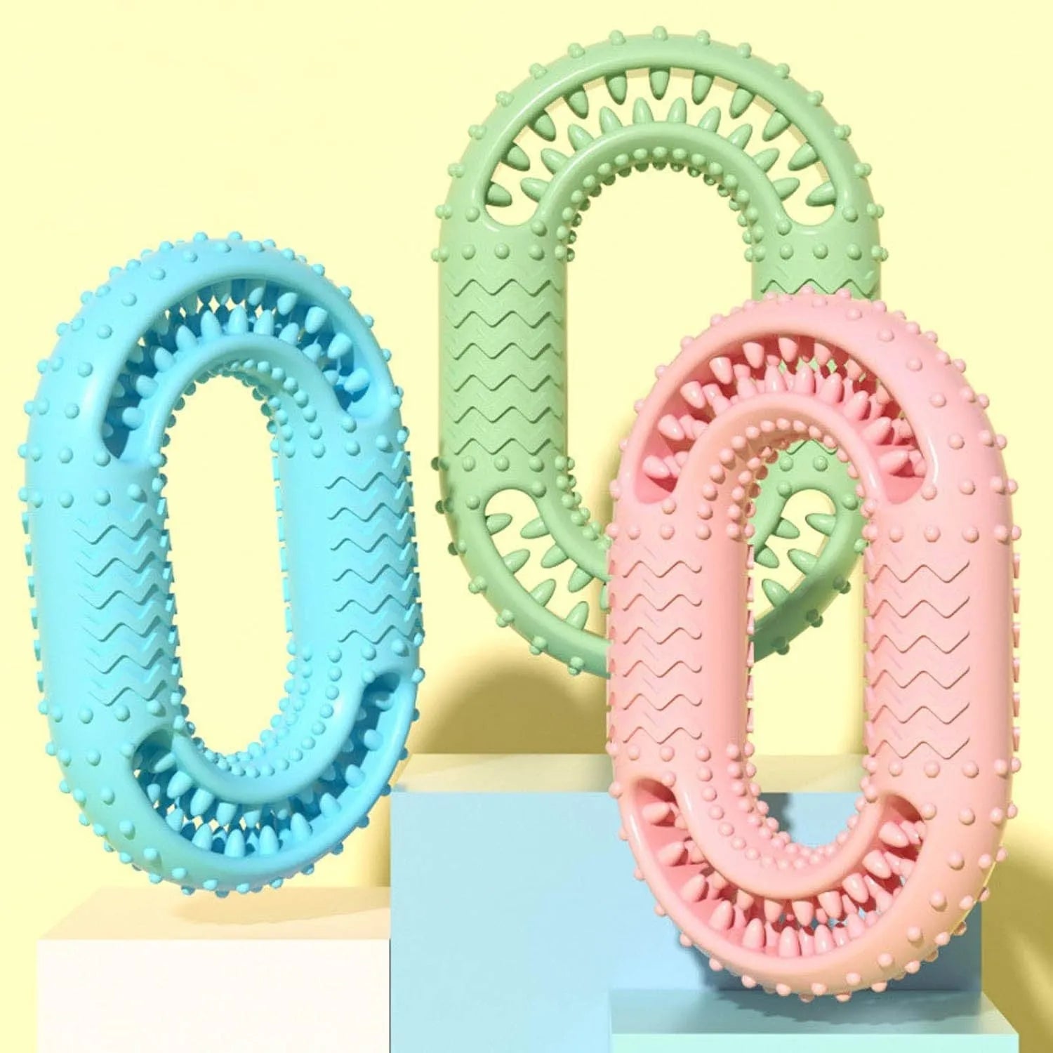 Blue O-ring shaped resistant dog chew toy for aggressive chewers on white background