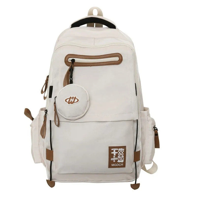 Large-capacity nylon school backpack for junior high students in street trend style with curved shoulder straps
