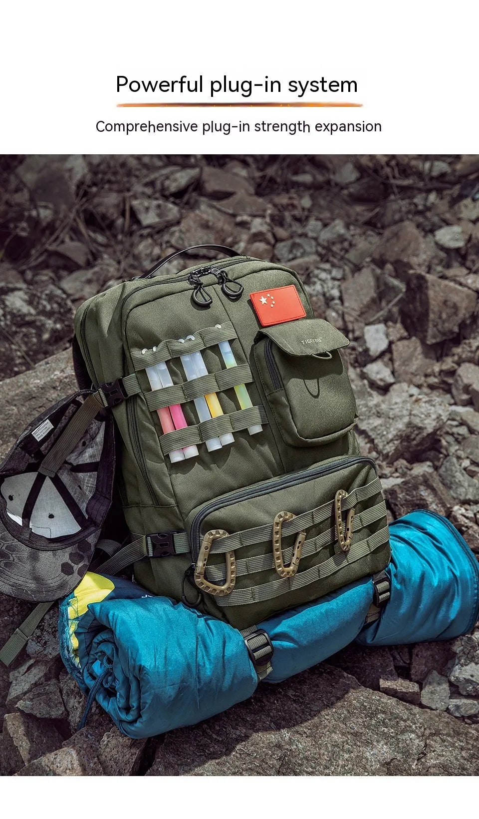 Army green tactical backpack with 17 inch size and 20-35 litre capacity for outdoor use