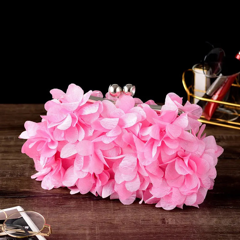 Flowe silk bridal evening banquet clutch bag with flower design, horizontal square shape, in available colours