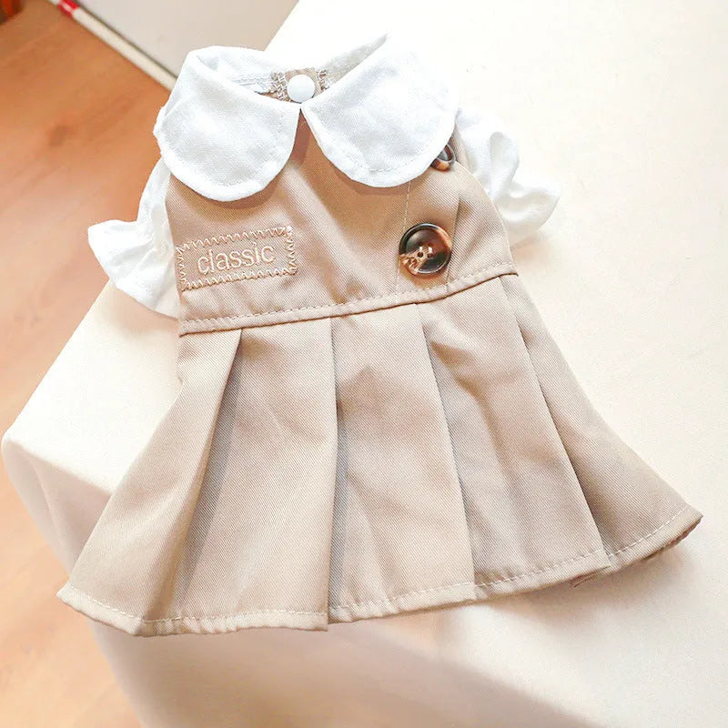 Khaki polyester trench coat pet clothing for dogs on white background