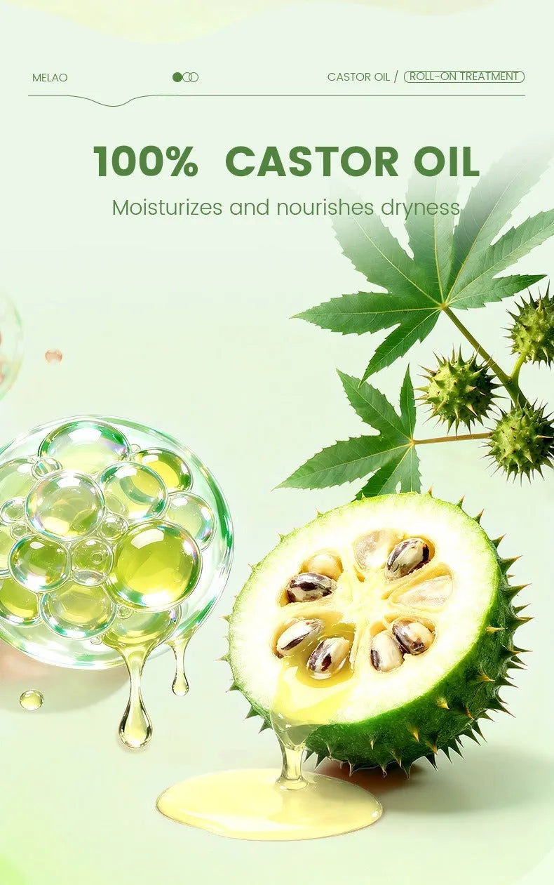 Castor oil roll-on essential oil 10ml portable hair care serum with black roll-on cap