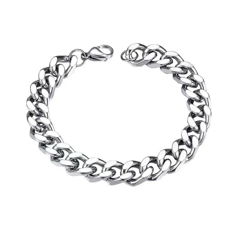 Silver titanium steel Cuban chain bracelet 21cm circumference 9mm width unisex