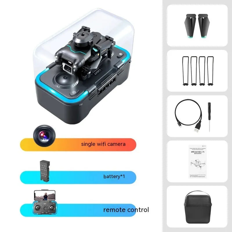 Black four-axis obstacle avoidance drone with dual cameras for aerial photography