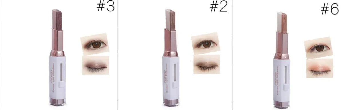 Two-color gradient eye shadow stick with smudge effect and push-button release