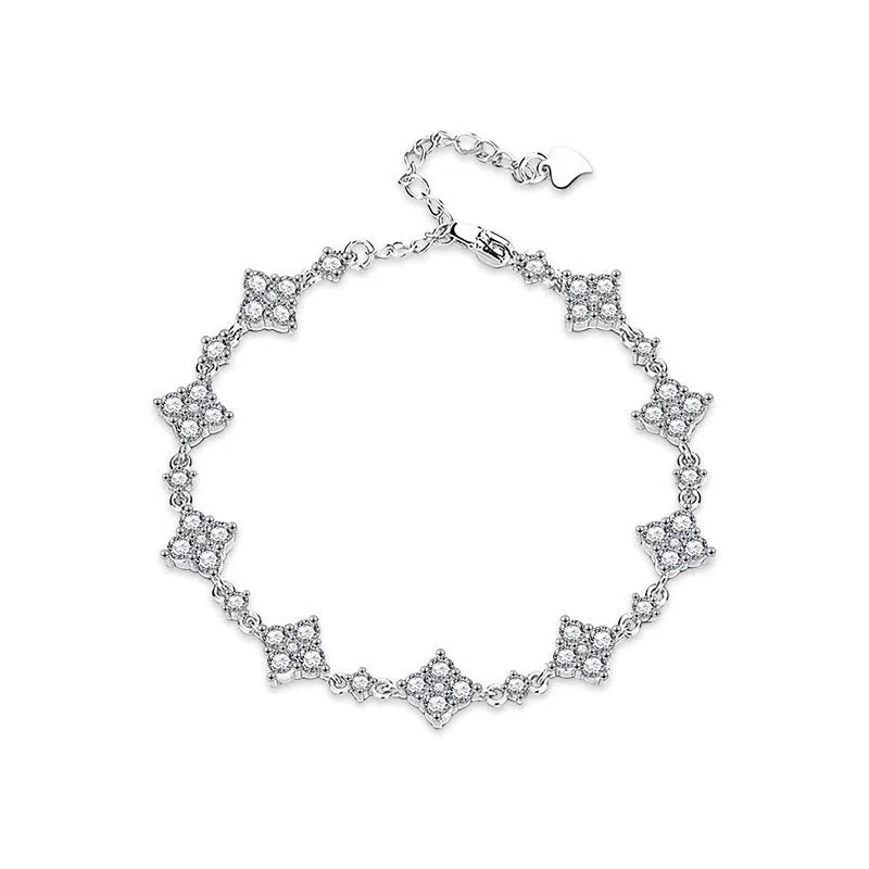 S925 sterling silver moissanite four-leaf clover bracelet for women, white gold colour