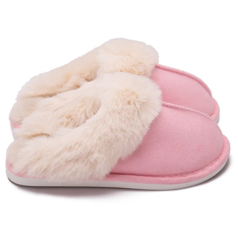 Grey fur furry slippers with plush velvet upper and TPR sole on indoor floor