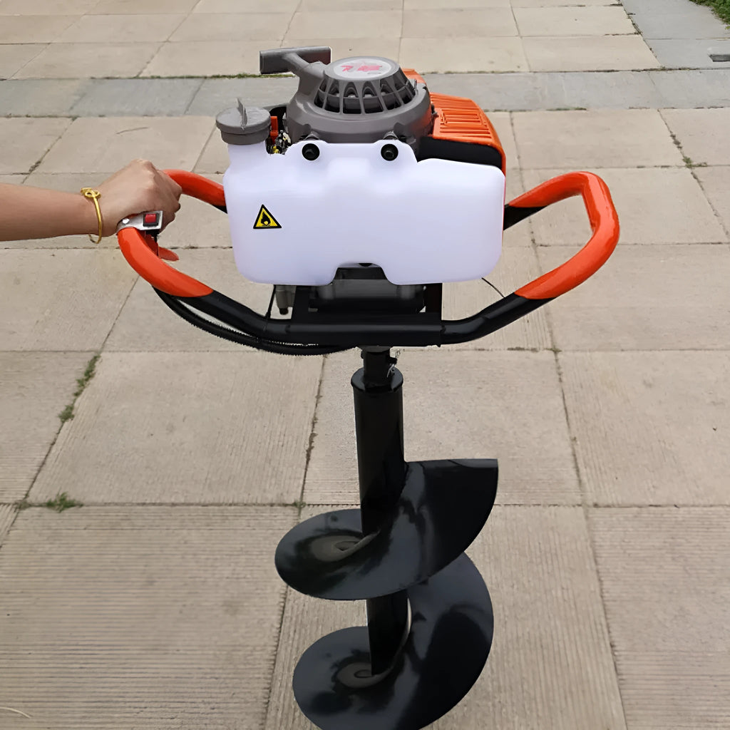 Portable single-person gasoline earth drill with steel auger for fruit tree fertilisation digging