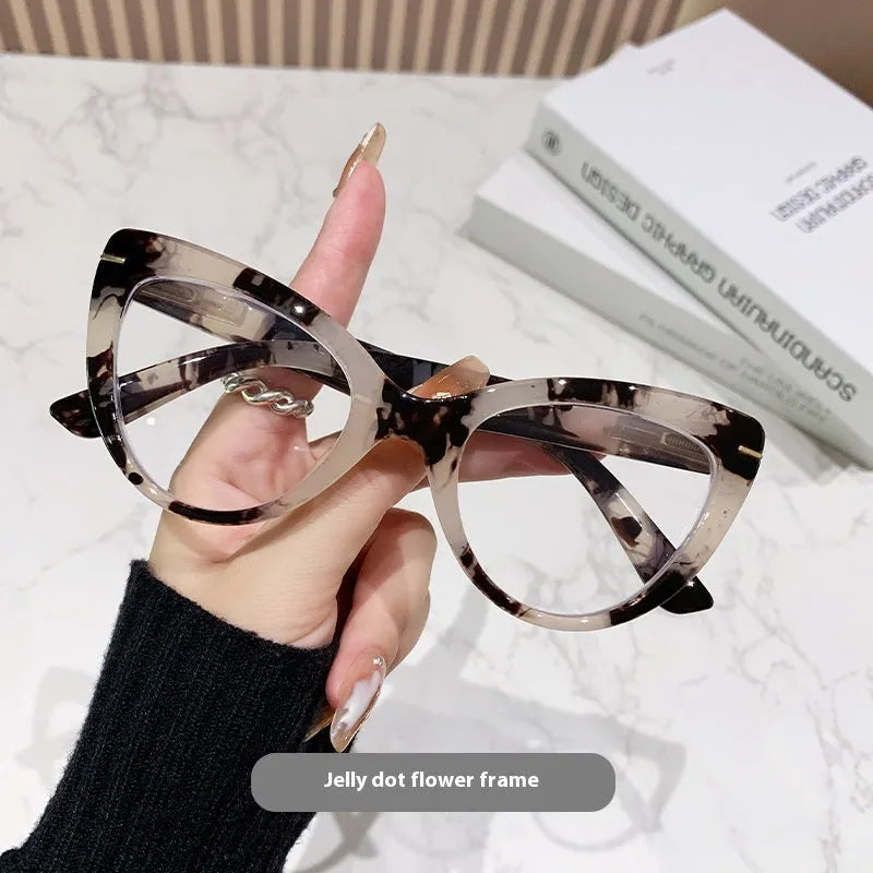 Women's large cat's eye frame presbyopic glasses with dragon and phoenix decorations