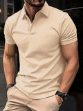 Men's solid colour short sleeve button-down shirt in slim fit on a hanger.