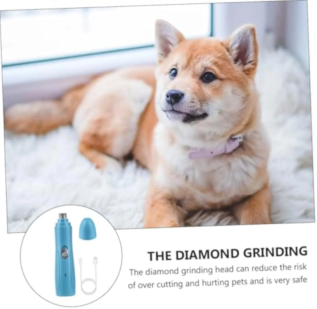 Blue electric pet nail grinder with diamond grinding head, 15.3 x 3.3cm, 192g, for dogs, cats and small pets