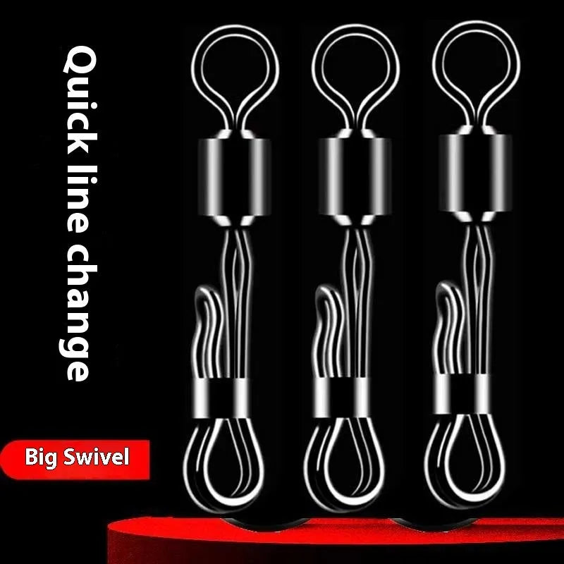 Brass quick change barrel swivel fishing clamp on a blue background