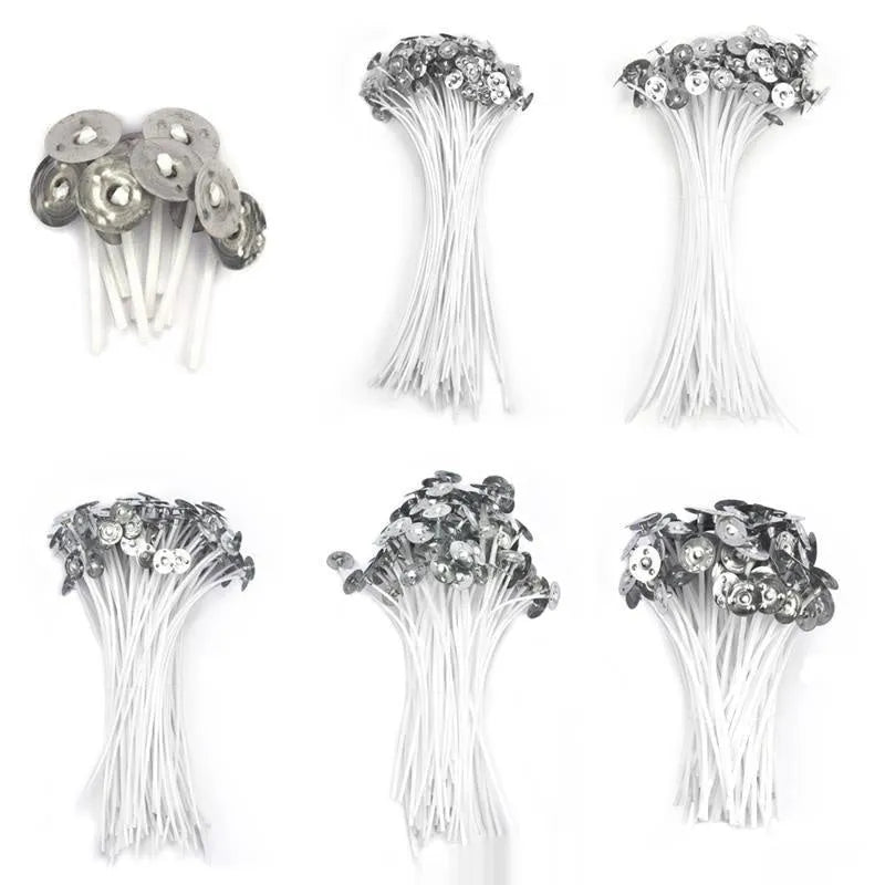 White cotton candle wicks in three different lengths for DIY candle making projects