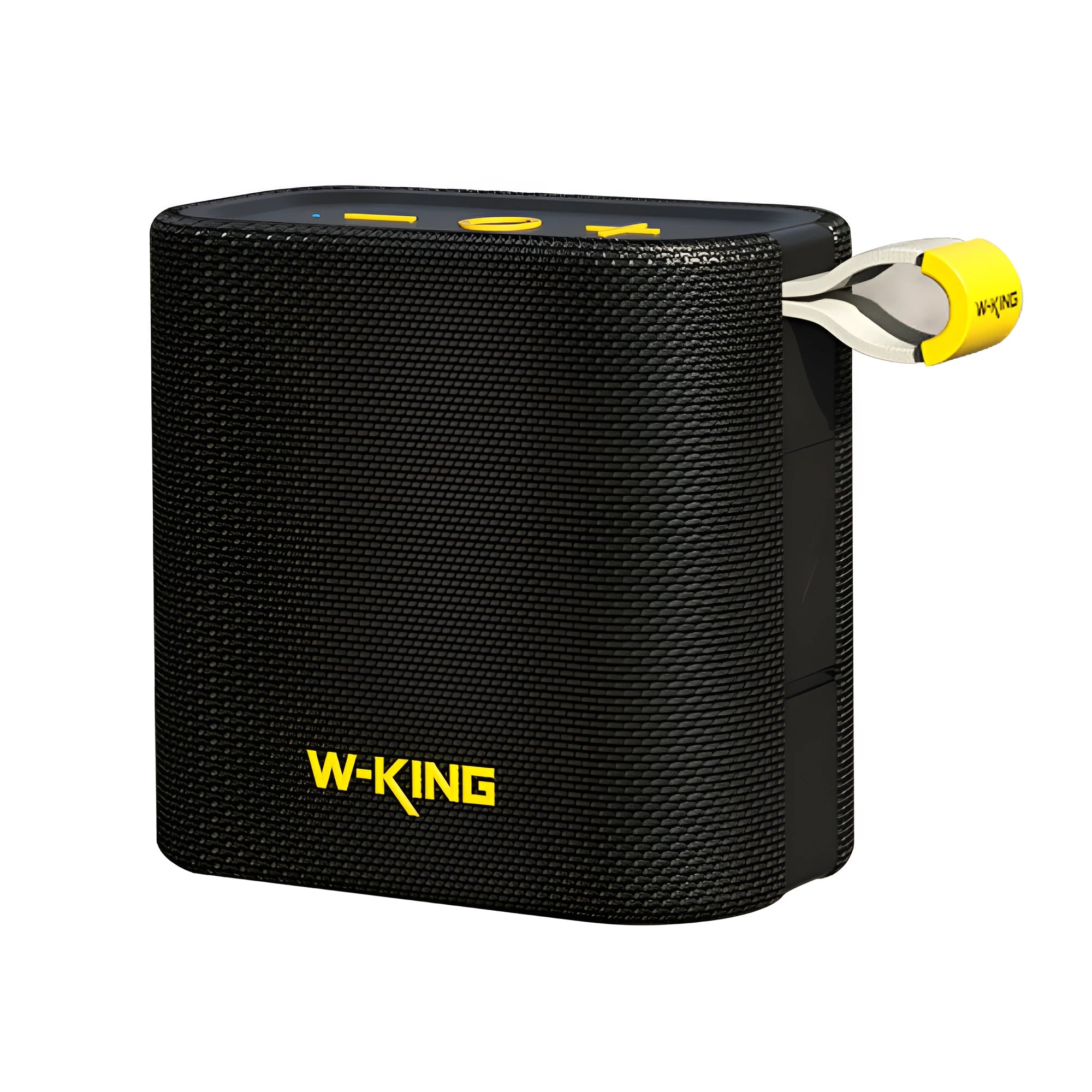 Black portable Bluetooth speaker with compact waterproof design, shown front view